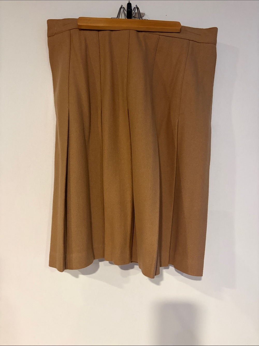 Laura Scott A-Line Pleated Wool Skirt in Camel Brown